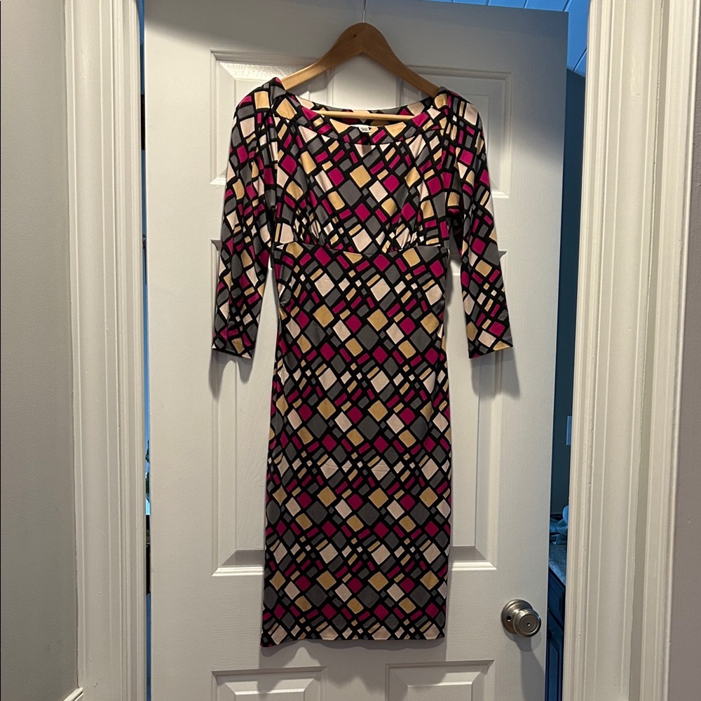 Diane Von Furstenberg Pink and Black Geometric Long Sleeve Dress